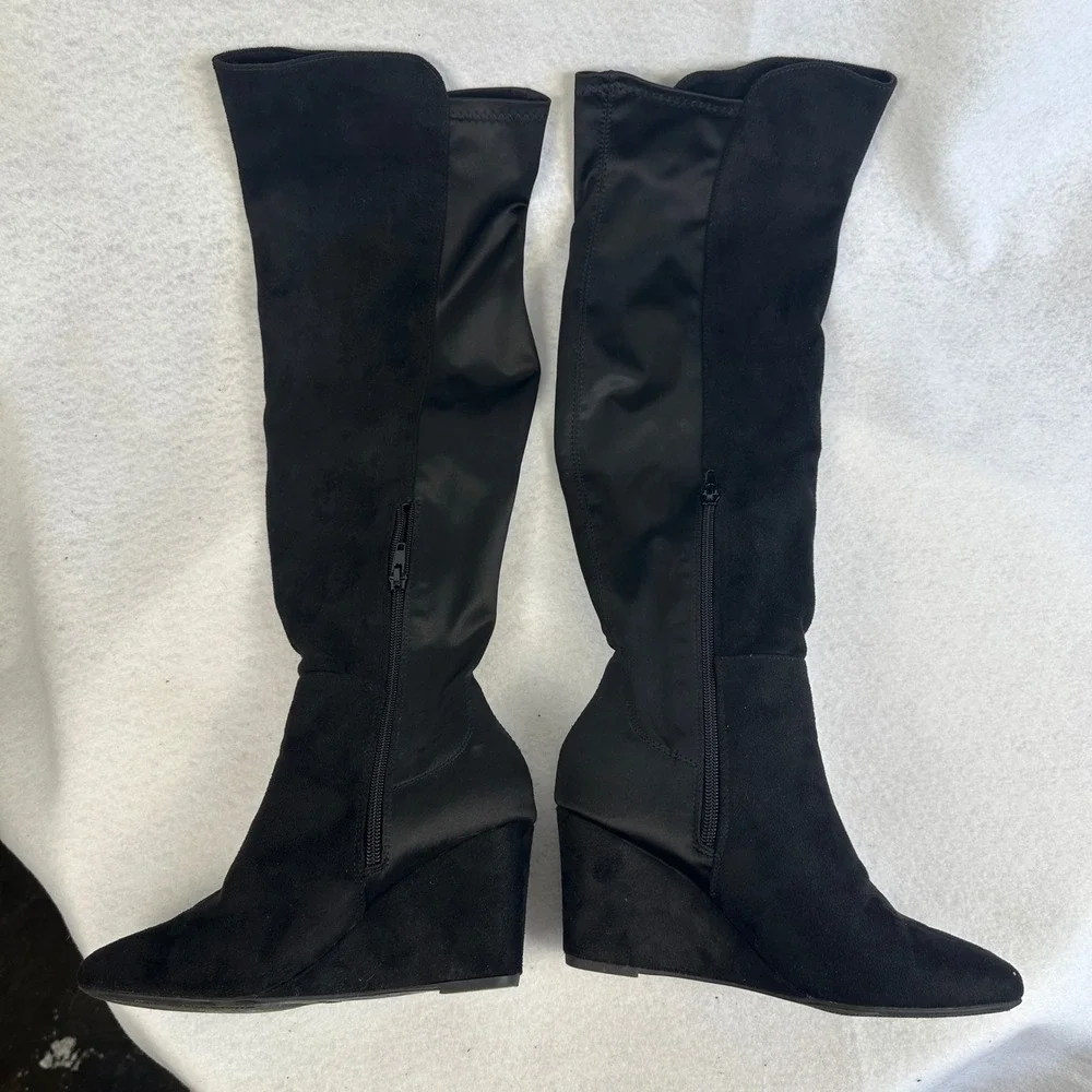 Zigisoho Black Suede Over The Knee Wedge Boots‎ Womens 6 Streetwear